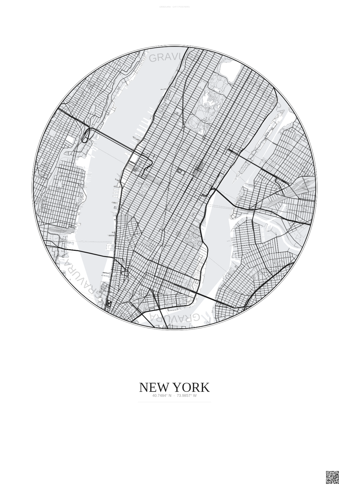 Affiche New York – Poster carte de ville 5km | Gravura – Fond clair