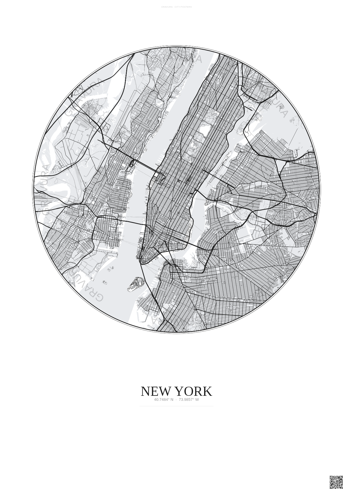 Affiche New York – Poster carte de ville 10km | Gravura – Fond clair