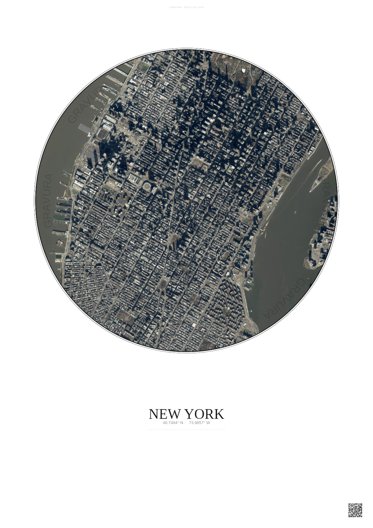 Affiche New York – Poster vue satellite 2.5km Couleur | Gravura – Fond clair