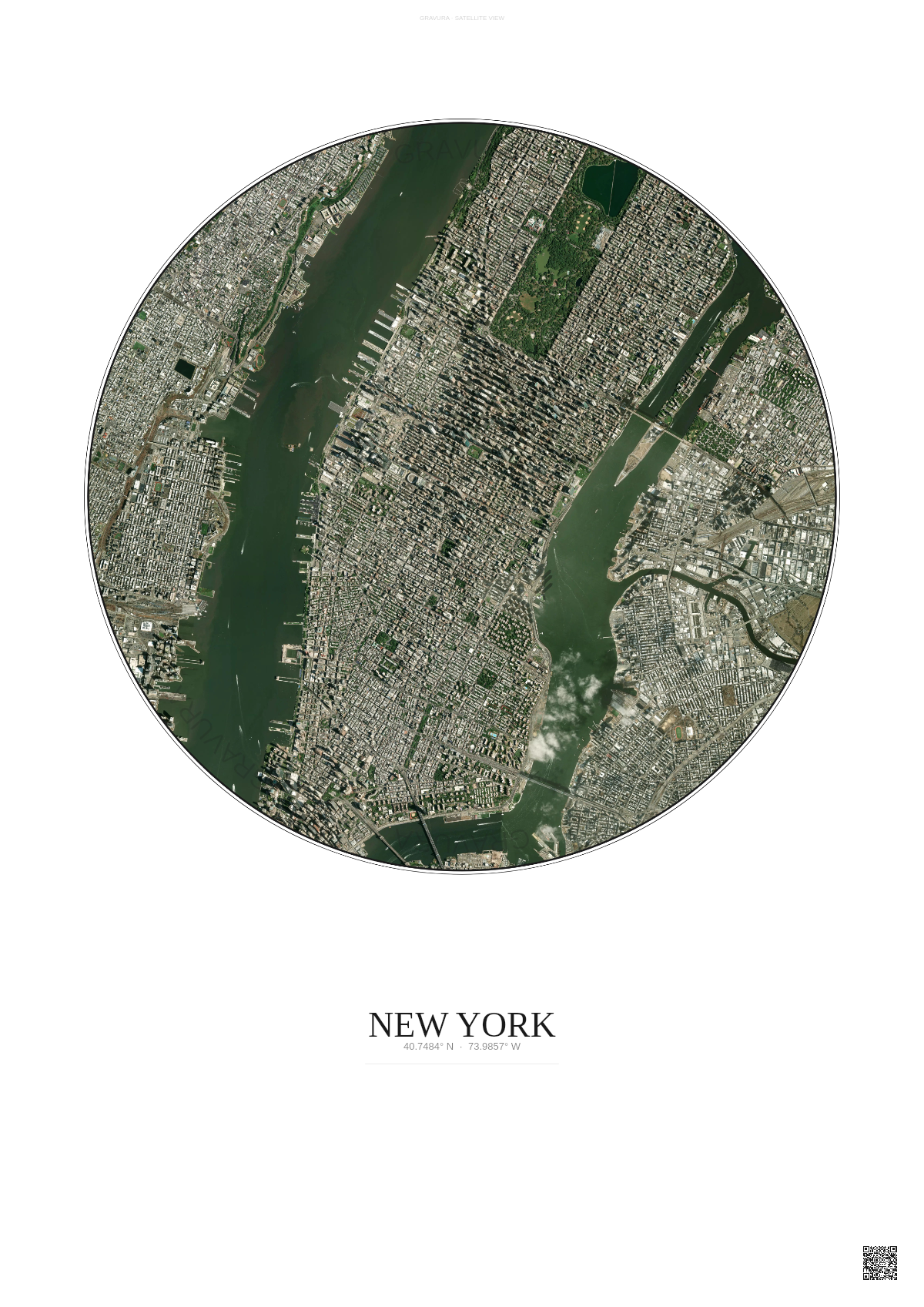 Affiche New York – Poster vue satellite 5km Couleur | Gravura – Fond clair