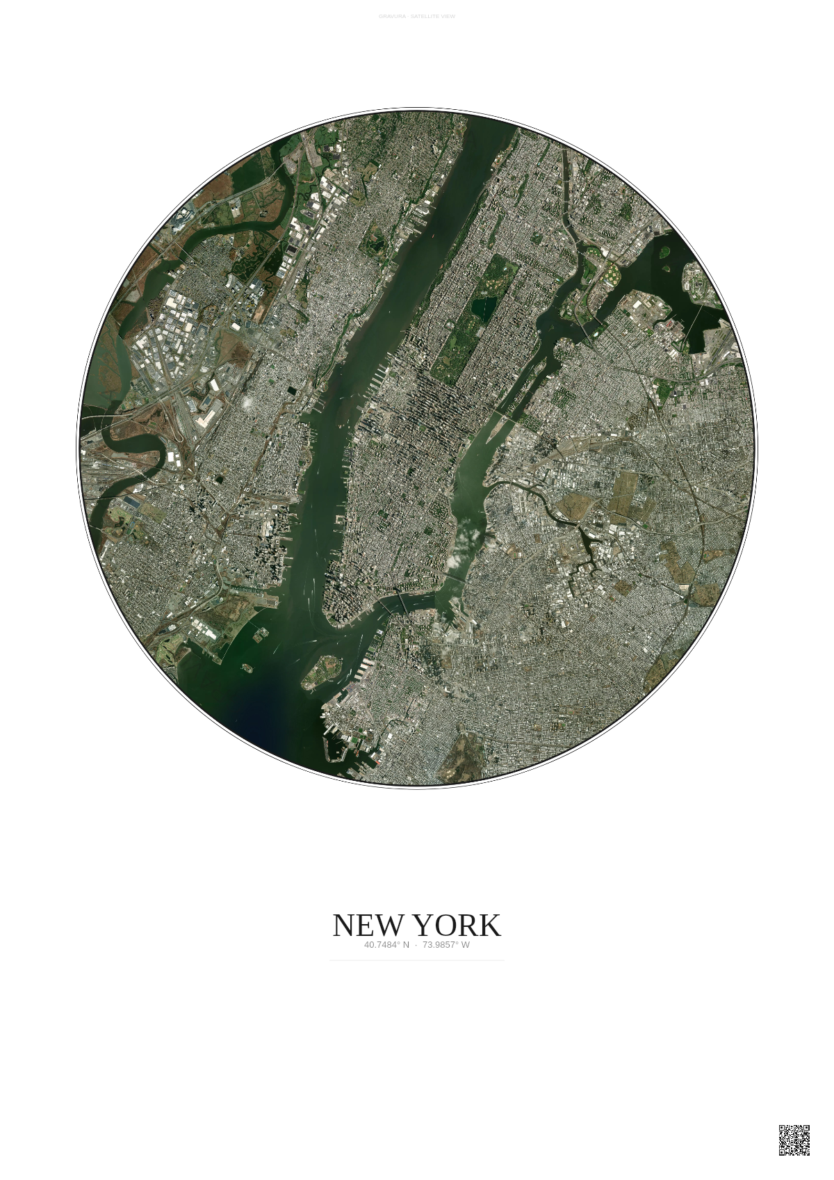 Affiche New York – Poster vue satellite 10km Couleur | Gravura – Fond clair