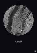 Affiche New York – Poster vue satellite 5km N&B | Gravura – Fond foncé