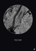 Affiche New York – Poster vue satellite 10km N&B | Gravura – Fond foncé