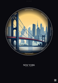Affiche New York – Poster illustration vintage – Brooklyn Bridge | Gravura – Fond foncé