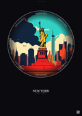 Affiche New York – Poster illustration vintage – Statue Of Liberty | Gravura – Fond foncé