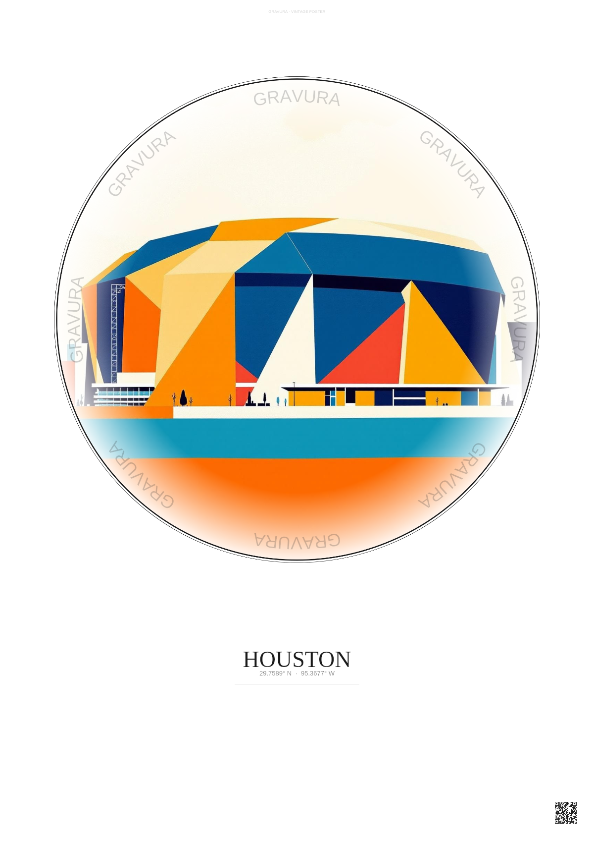 Affiche Houston – Poster illustration vintage – Nrg Stadium | Gravura – Fond clair