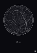 Affiche Lille – Poster carte de ville 2.5km | Gravura – Fond foncé