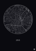 Affiche Lille – Poster carte de ville 5km | Gravura – Fond foncé