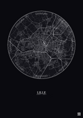 Affiche Lille – Poster carte de ville 10km | Gravura – Fond foncé