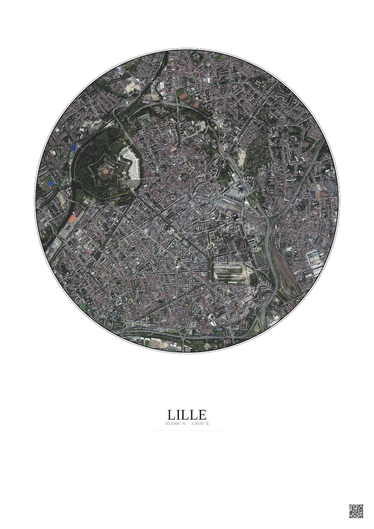 Affiche Lille – Poster vue satellite 2.5km Couleur | Gravura – Fond clair