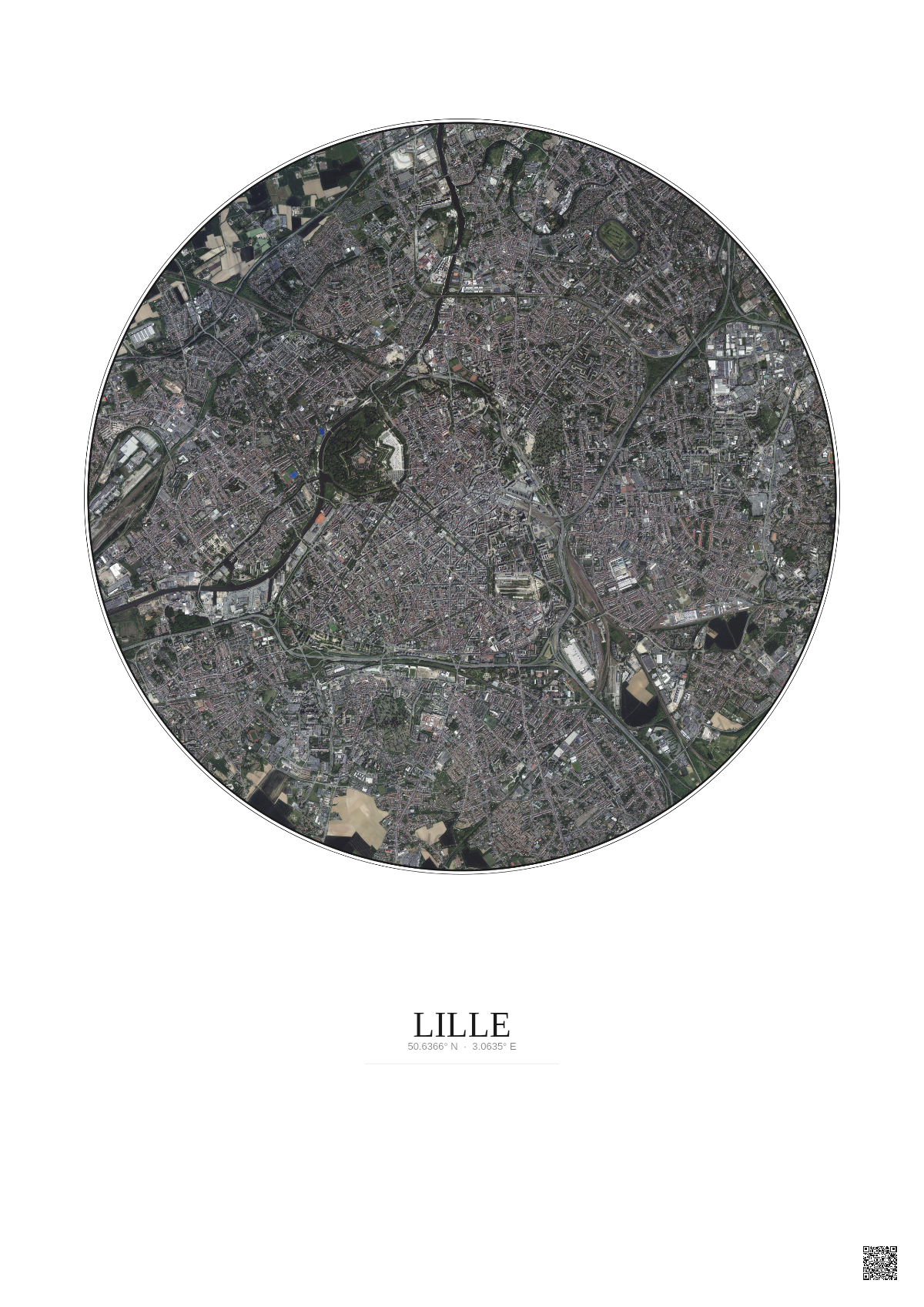 Affiche Lille – Poster vue satellite 5km Couleur | Gravura – Fond clair