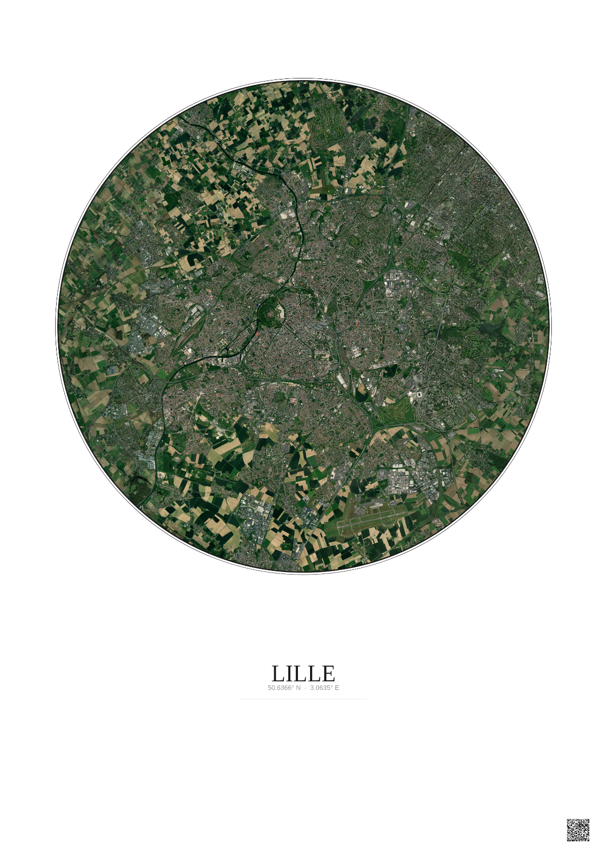 Affiche Lille – Poster vue satellite 10km Couleur | Gravura – Fond clair