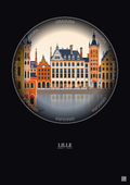 Affiche Lille – Poster illustration vintage – Lille | Gravura – Fond foncé