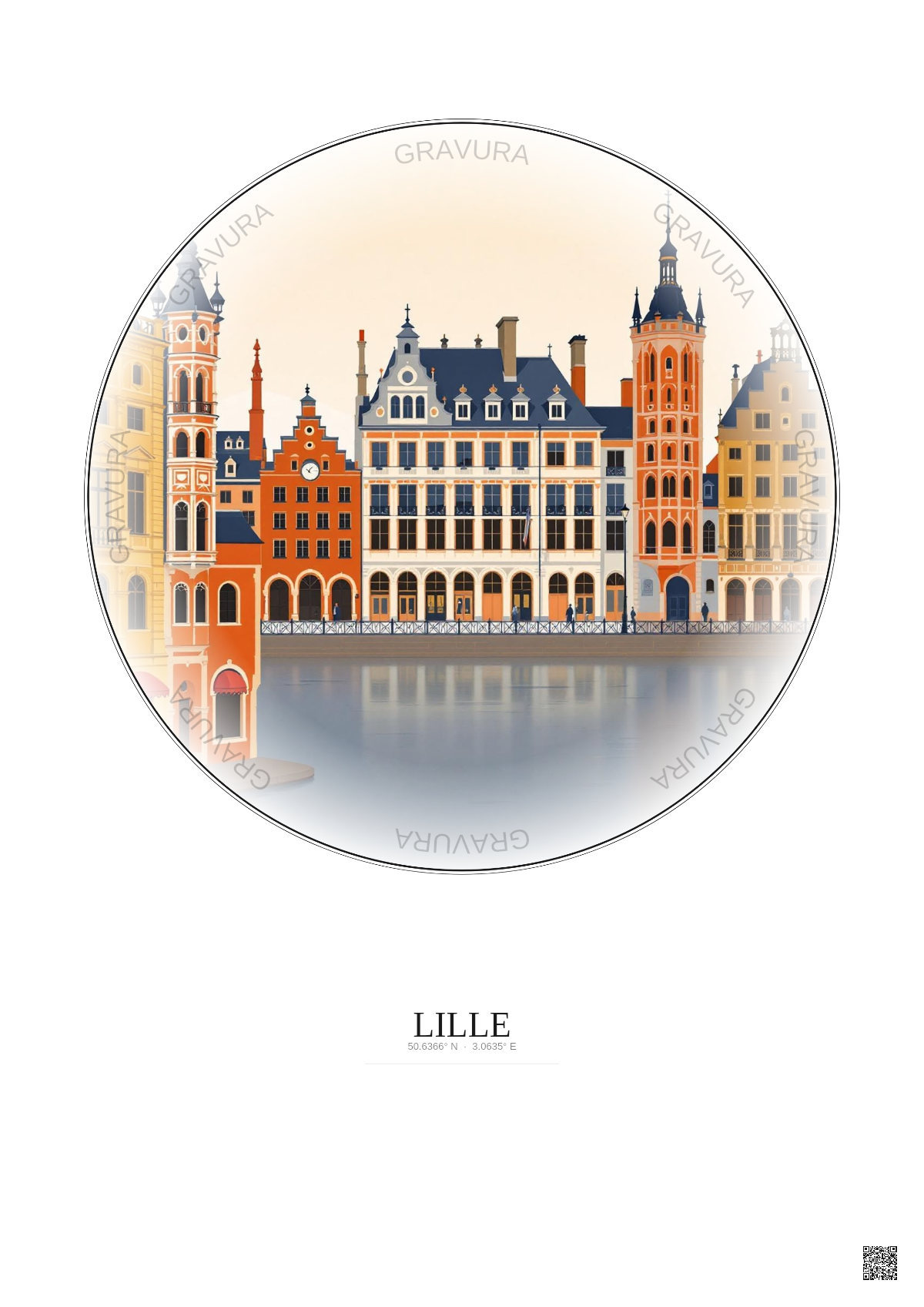 Affiche Lille – Poster illustration vintage – Lille | Gravura – Fond clair