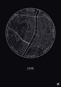 Affiche Lyon – Poster carte de ville 2.5km | Gravura – Fond foncé