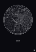 Affiche Lyon – Poster carte de ville 5km | Gravura – Fond foncé