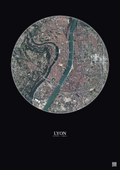 Affiche Lyon – Poster vue satellite 2.5km Couleur | Gravura – Fond foncé