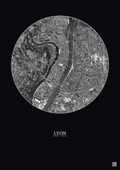 Affiche Lyon – Poster vue satellite 2.5km N&B | Gravura – Fond foncé