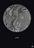Affiche Lyon – Poster vue satellite 5km N&B | Gravura – Fond foncé