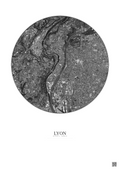 Affiche Lyon – Poster vue satellite 5km N&B | Gravura – Fond clair