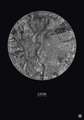 Affiche Lyon – Poster vue satellite 10km N&B | Gravura – Fond foncé