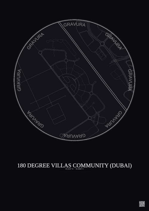 Affiche 180 Degree Villas Community – Poster carte de ville 1km | Gravura – Fond foncé