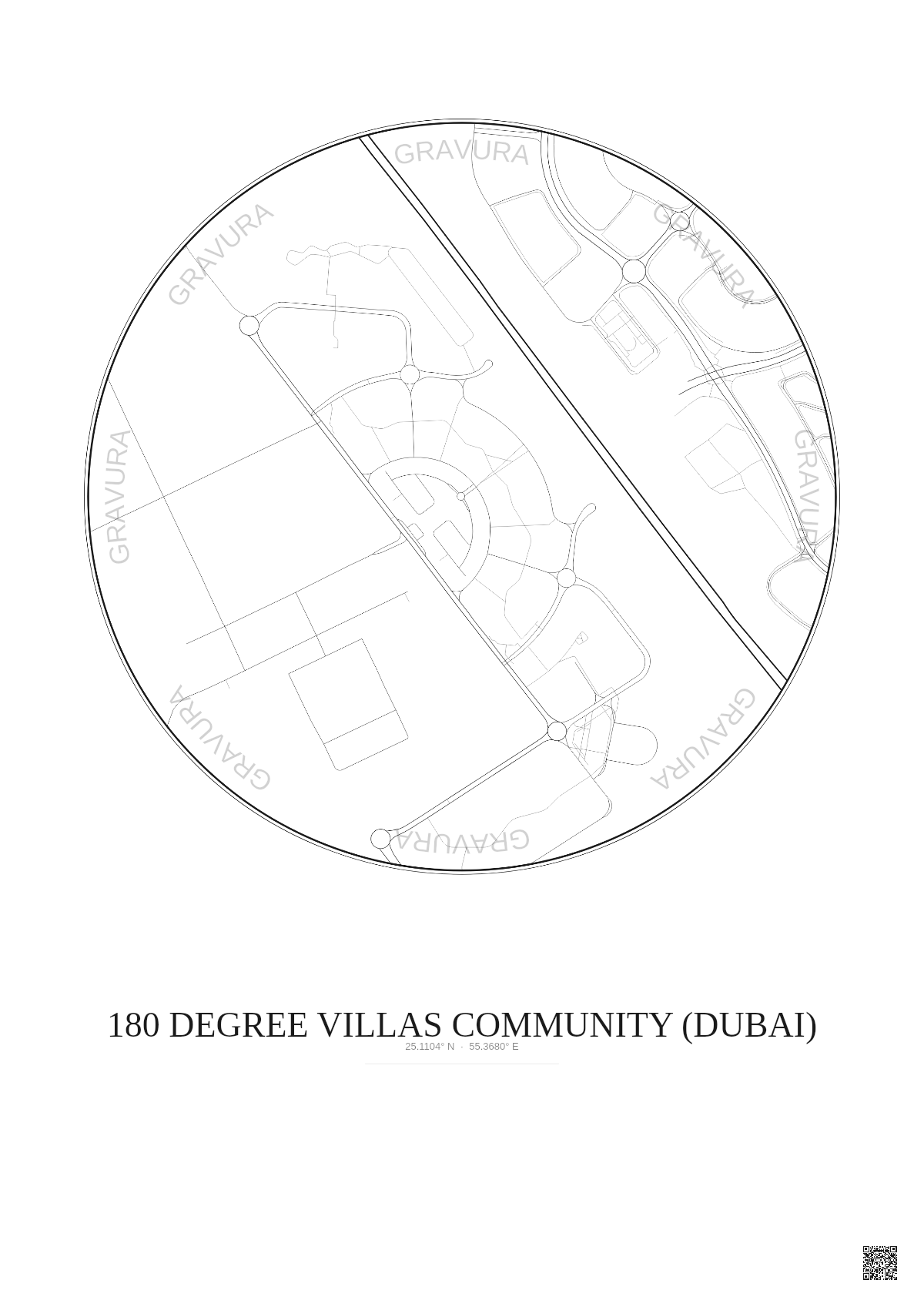 Affiche 180 Degree Villas Community – Poster carte de ville 1km | Gravura – Fond clair