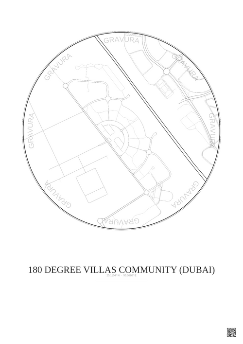 Affiche 180 Degree Villas Community – Poster carte de ville 1km | Gravura – Fond clair