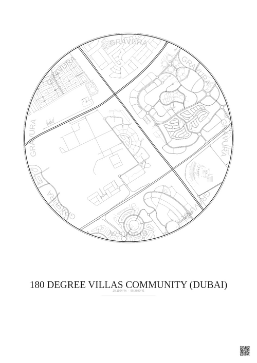 Affiche 180 Degree Villas Community – Poster carte de ville 2.5km | Gravura – Fond clair