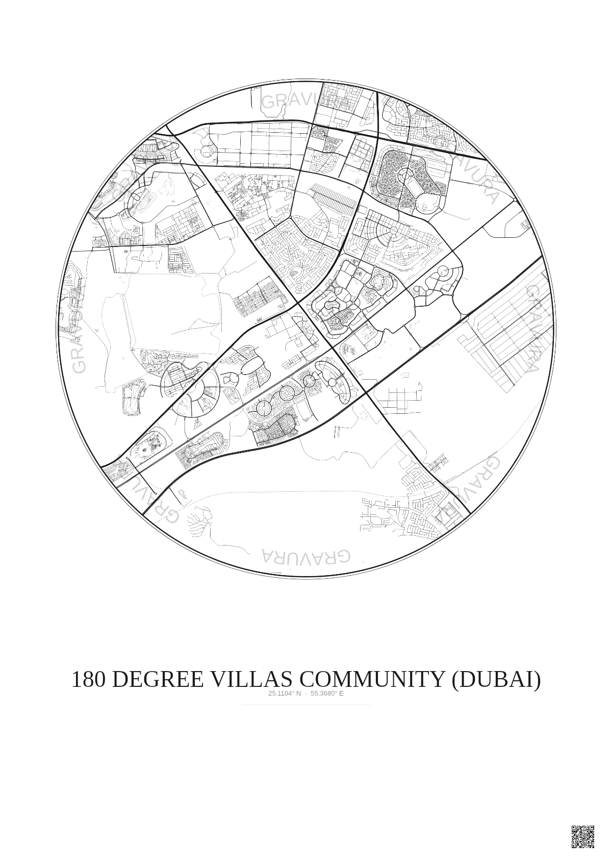 Affiche 180 Degree Villas Community – Poster carte de ville 10km | Gravura – Fond clair