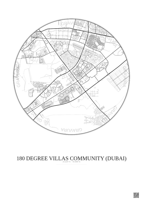 Affiche 180 Degree Villas Community – Poster carte de ville 10km | Gravura – Fond clair
