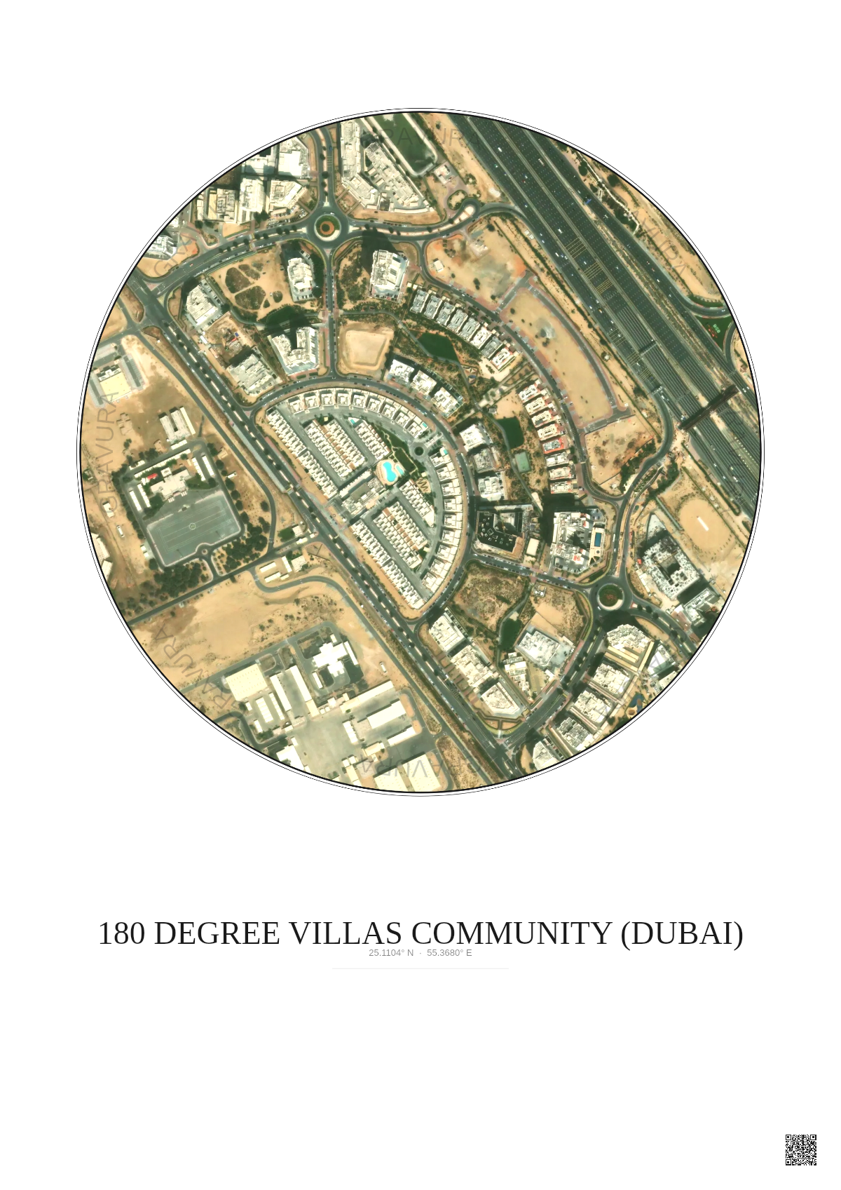 Affiche 180 Degree Villas Community – Poster vue satellite 0.5km Couleur | Gravura – Fond clair
