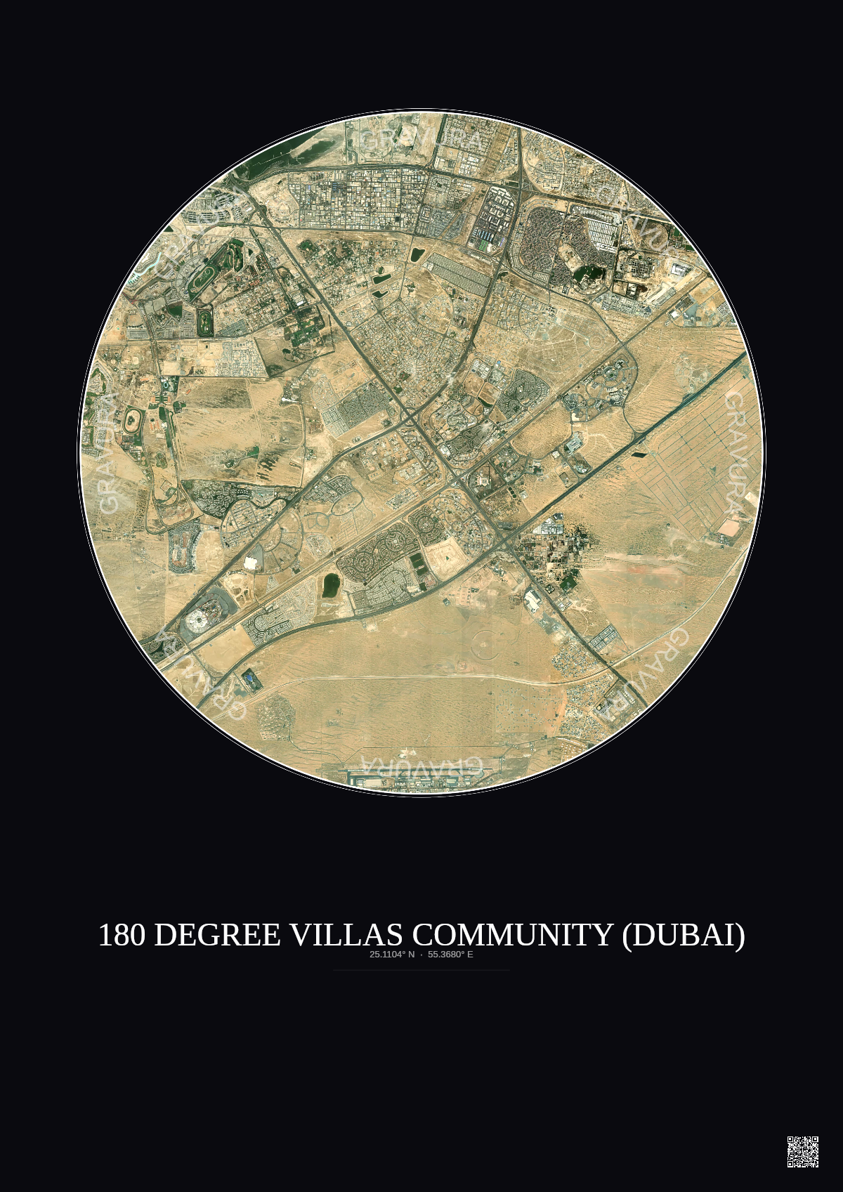 Affiche 180 Degree Villas Community – Poster vue satellite 10km Couleur | Gravura – Fond foncé