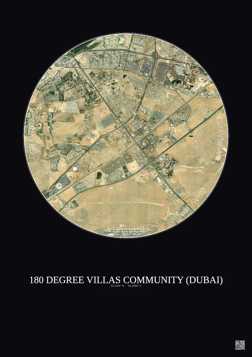 Affiche 180 Degree Villas Community – Poster vue satellite 10km Couleur | Gravura – Fond foncé