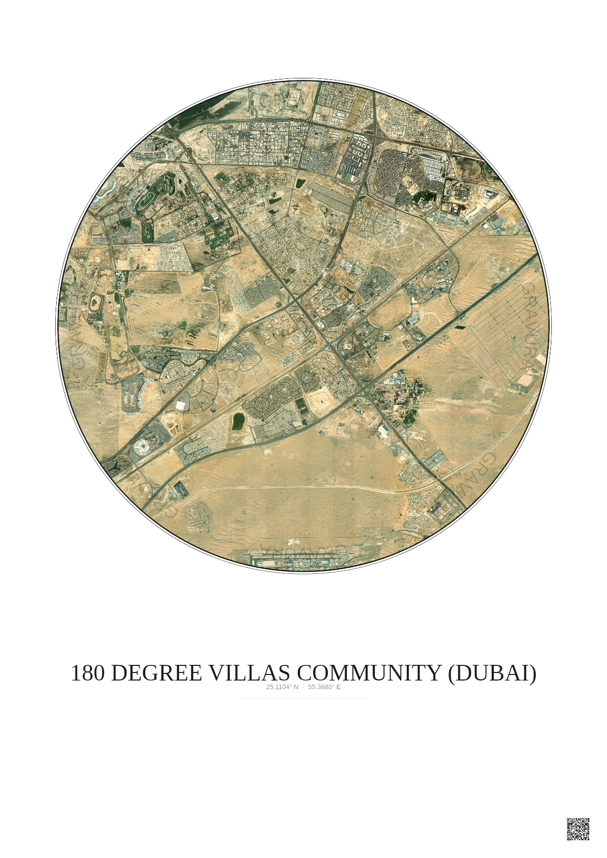 Affiche 180 Degree Villas Community – Poster vue satellite 10km Couleur | Gravura – Fond clair