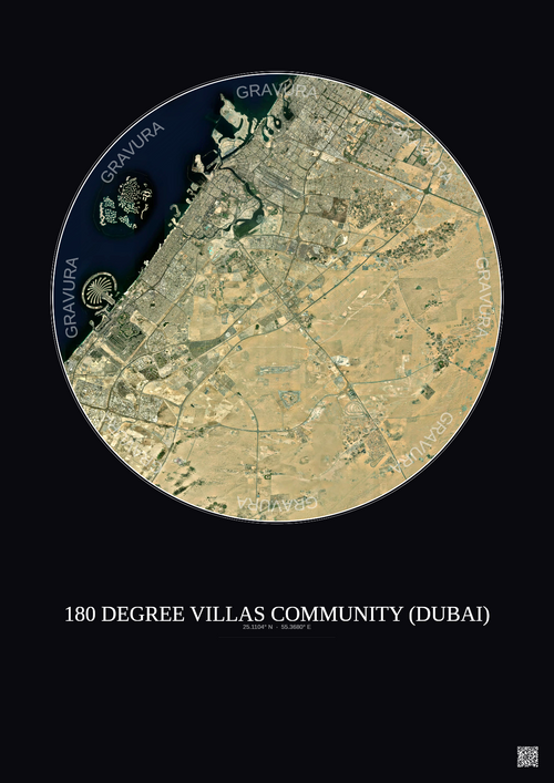 Affiche 180 Degree Villas Community – Poster vue satellite 30km Couleur | Gravura – Fond foncé