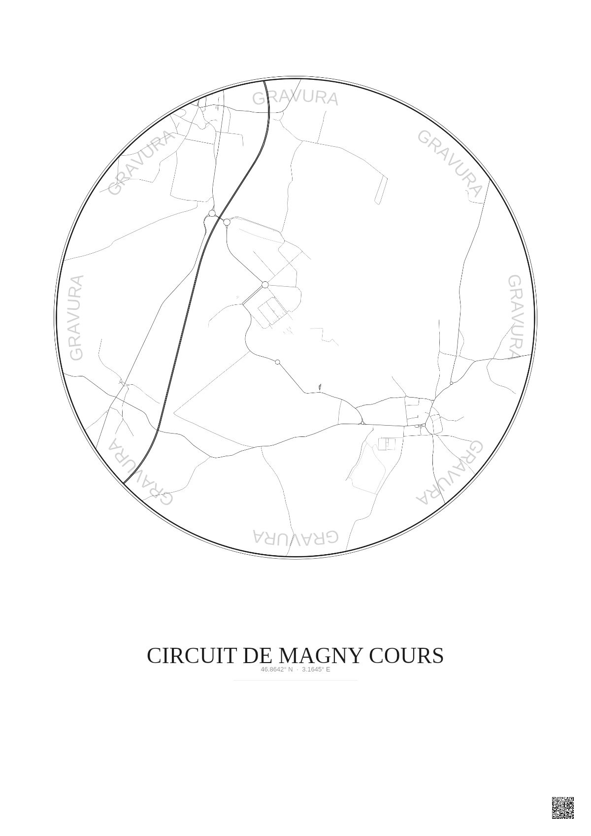 Affiche Circuit De Magny Cours – Poster carte de ville 2.5km | Gravura – Fond clair