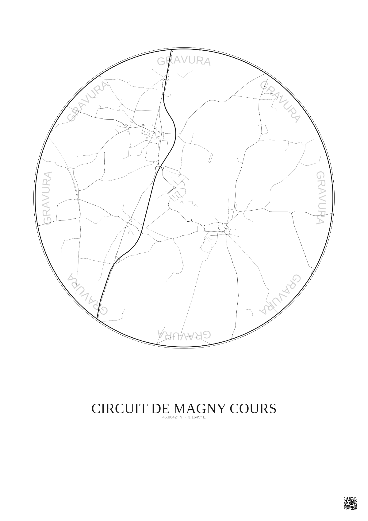 Affiche Circuit De Magny Cours – Poster carte de ville 5km | Gravura – Fond clair