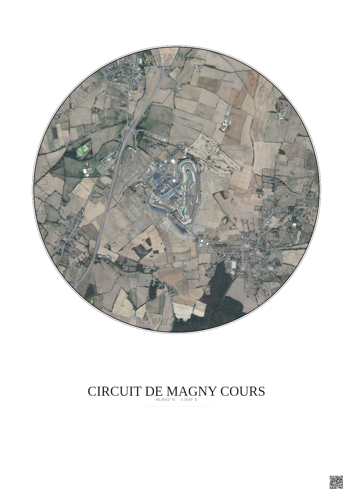 Affiche Circuit De Magny Cours – Poster vue satellite 2.5km Couleur | Gravura – Fond clair
