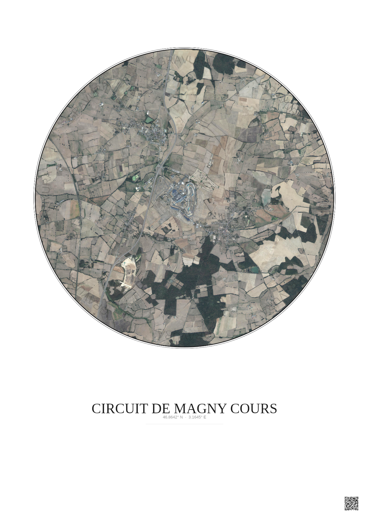 Affiche Circuit De Magny Cours – Poster vue satellite 5km Couleur | Gravura – Fond clair