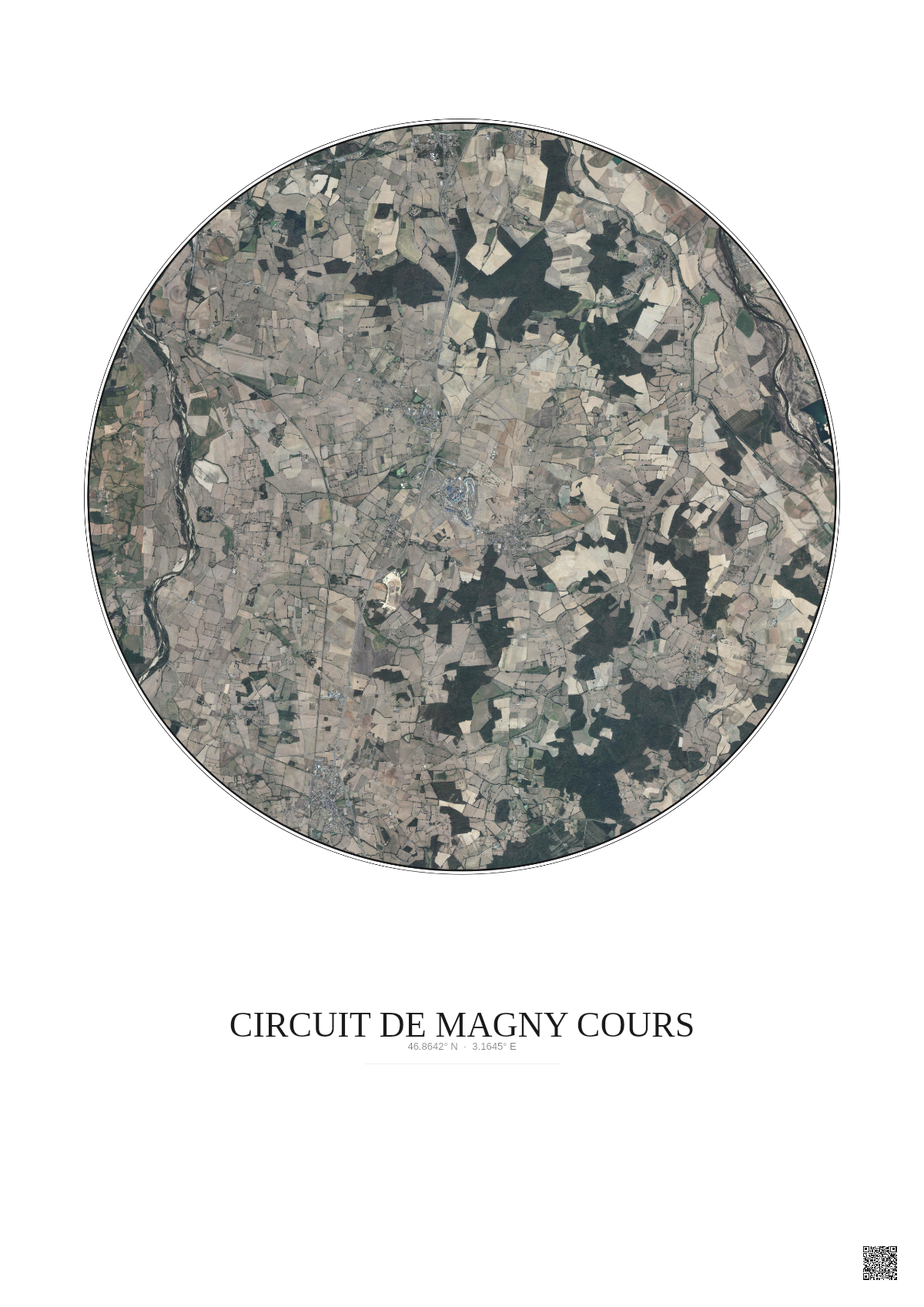 Affiche Circuit De Magny Cours – Poster vue satellite 10km Couleur | Gravura – Fond clair
