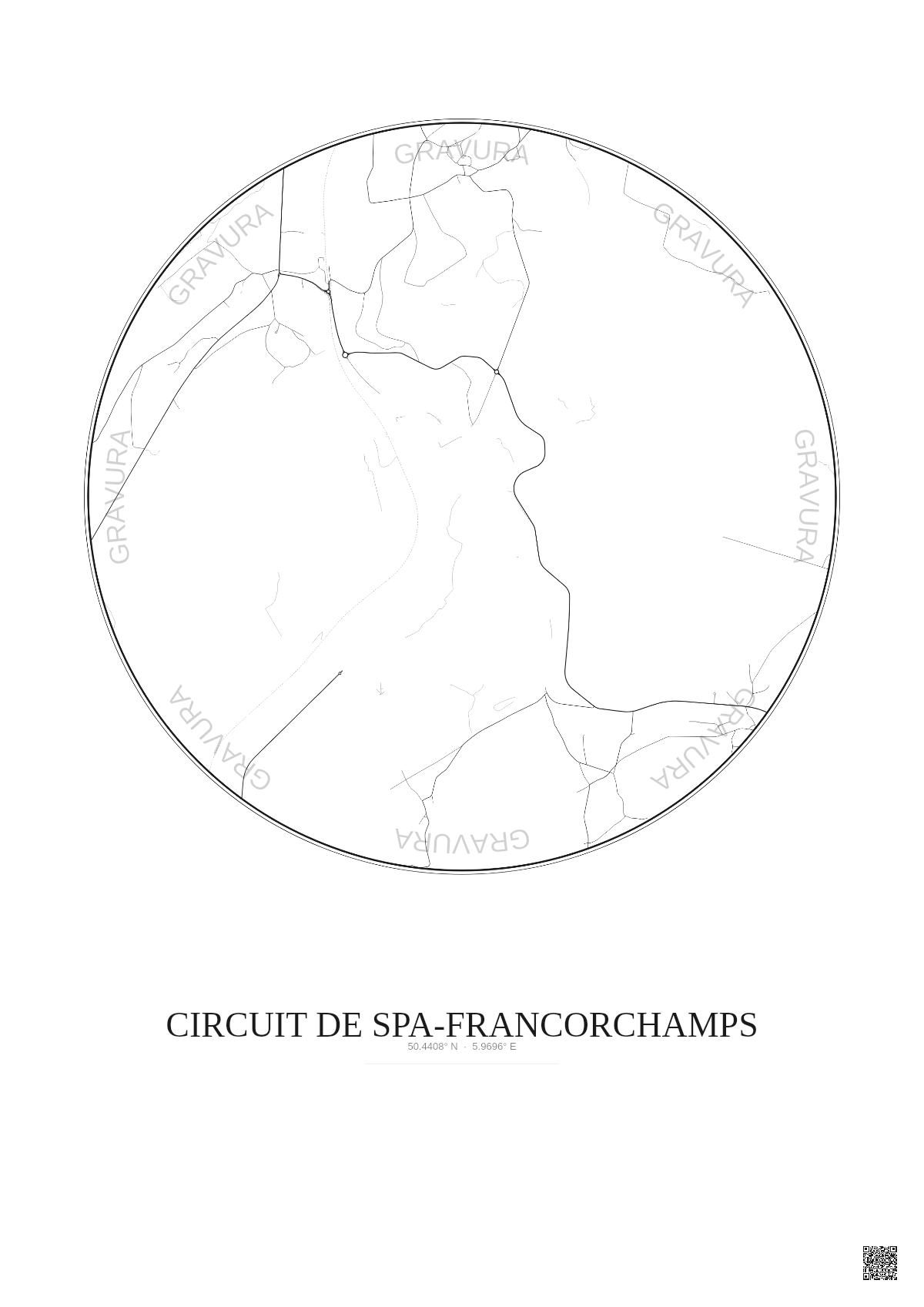 Affiche Circuit De Spa Francorchamps – Poster carte de ville 2.5km | Gravura – Fond clair