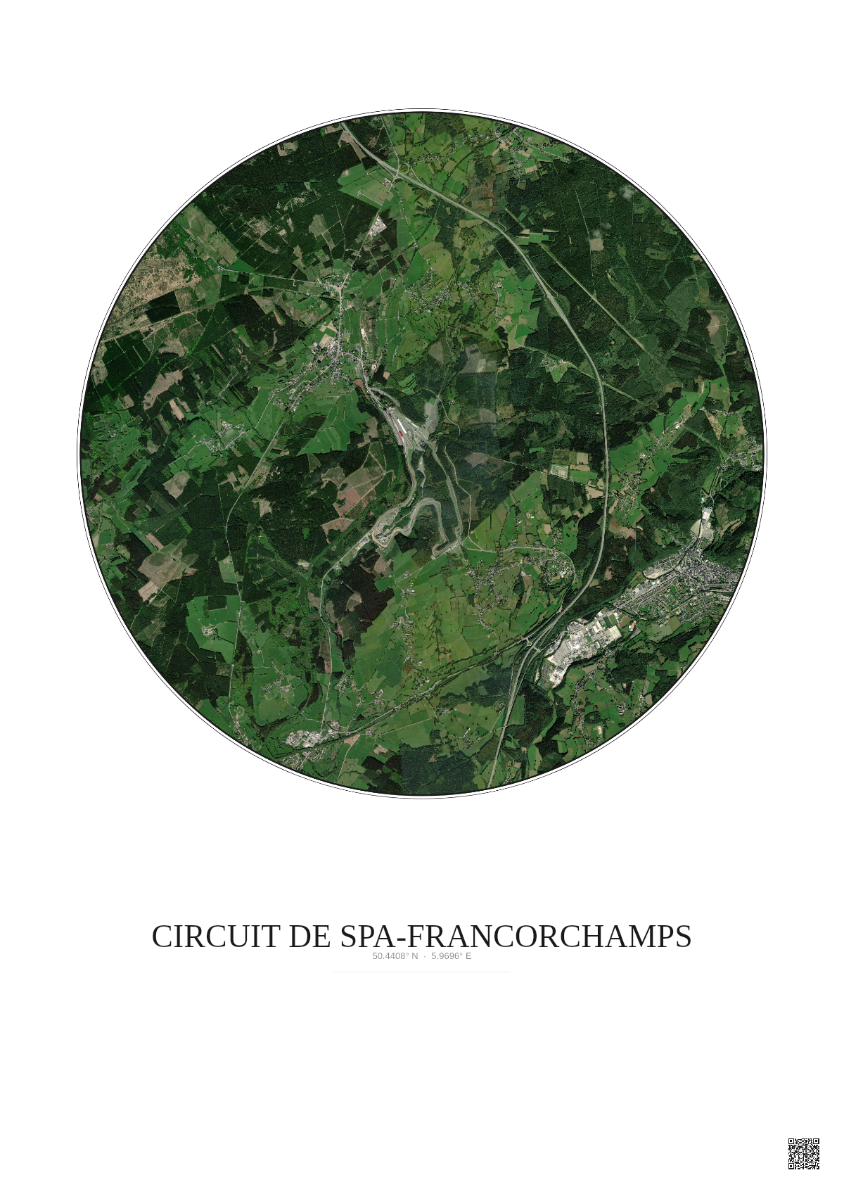 Affiche Circuit De Spa Francorchamps – Poster vue satellite 5km Couleur | Gravura – Fond clair