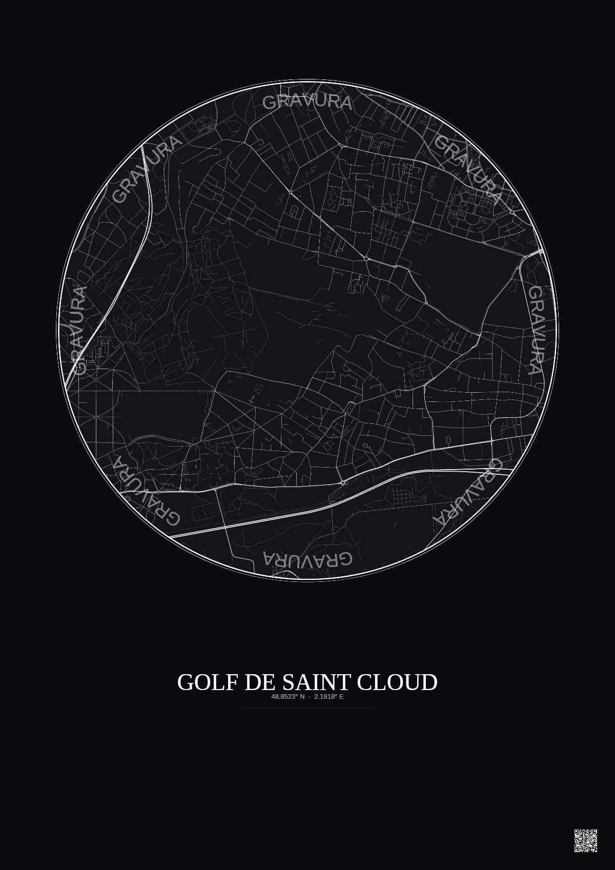Affiche Golf De Saint Cloud – Poster carte de ville 2.5km | Gravura – Fond foncé