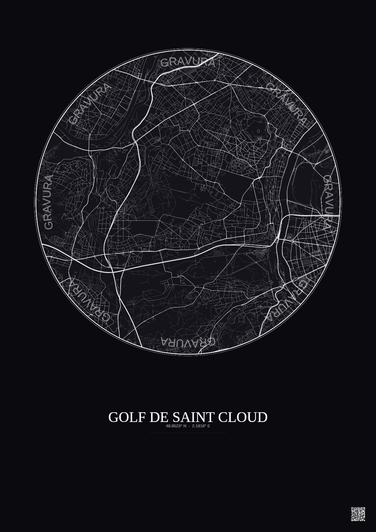 Affiche Golf De Saint Cloud – Poster carte de ville 5km | Gravura – Fond foncé