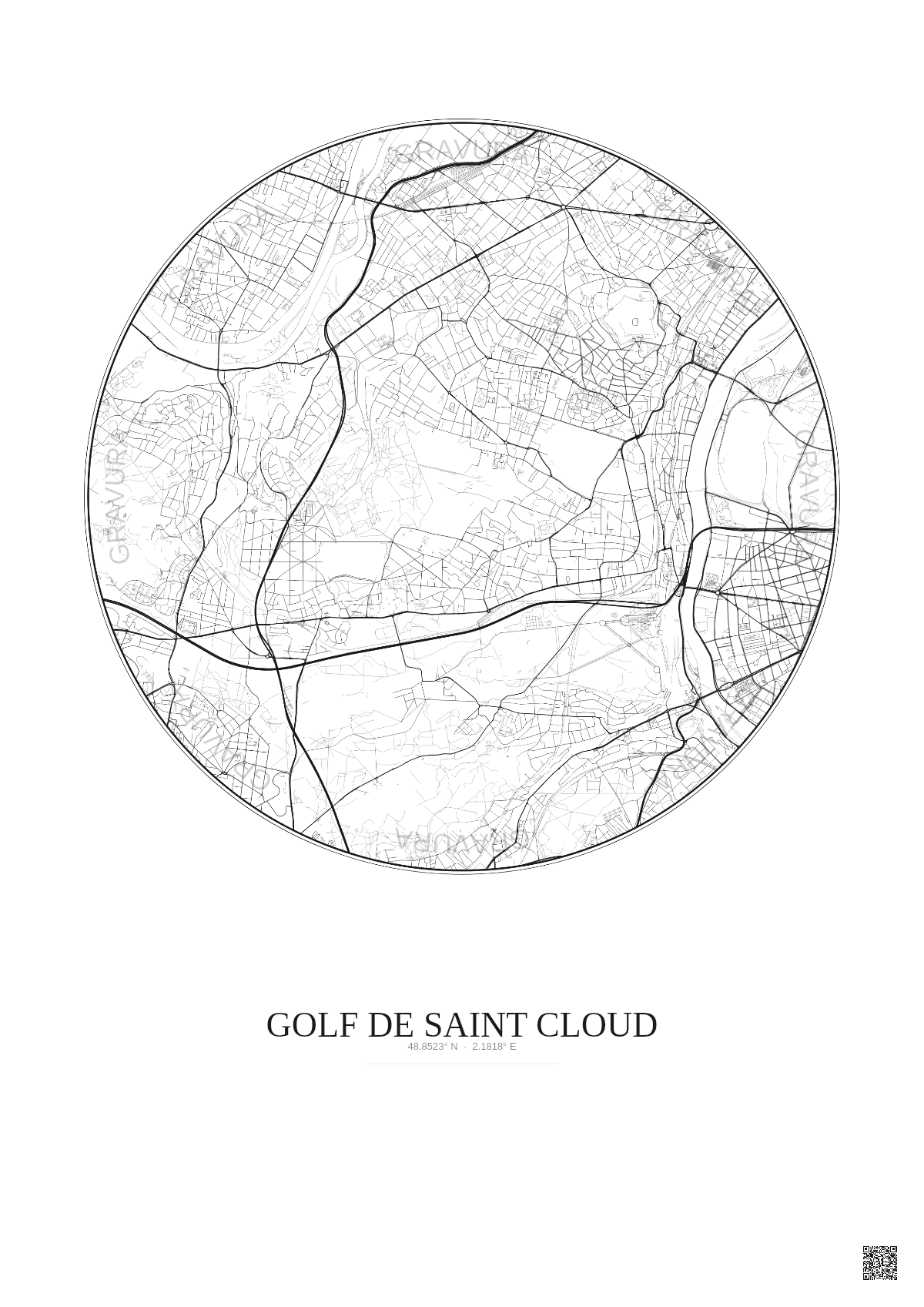 Affiche Golf De Saint Cloud – Poster carte de ville 5km | Gravura – Fond clair
