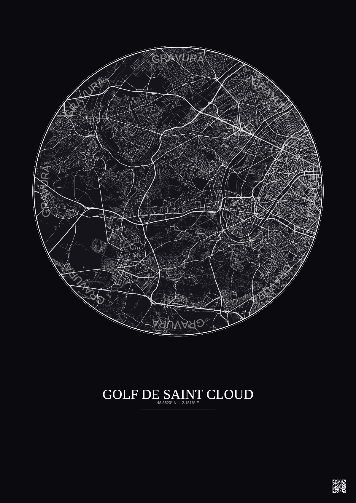Affiche Golf De Saint Cloud – Poster carte de ville 10km | Gravura – Fond foncé