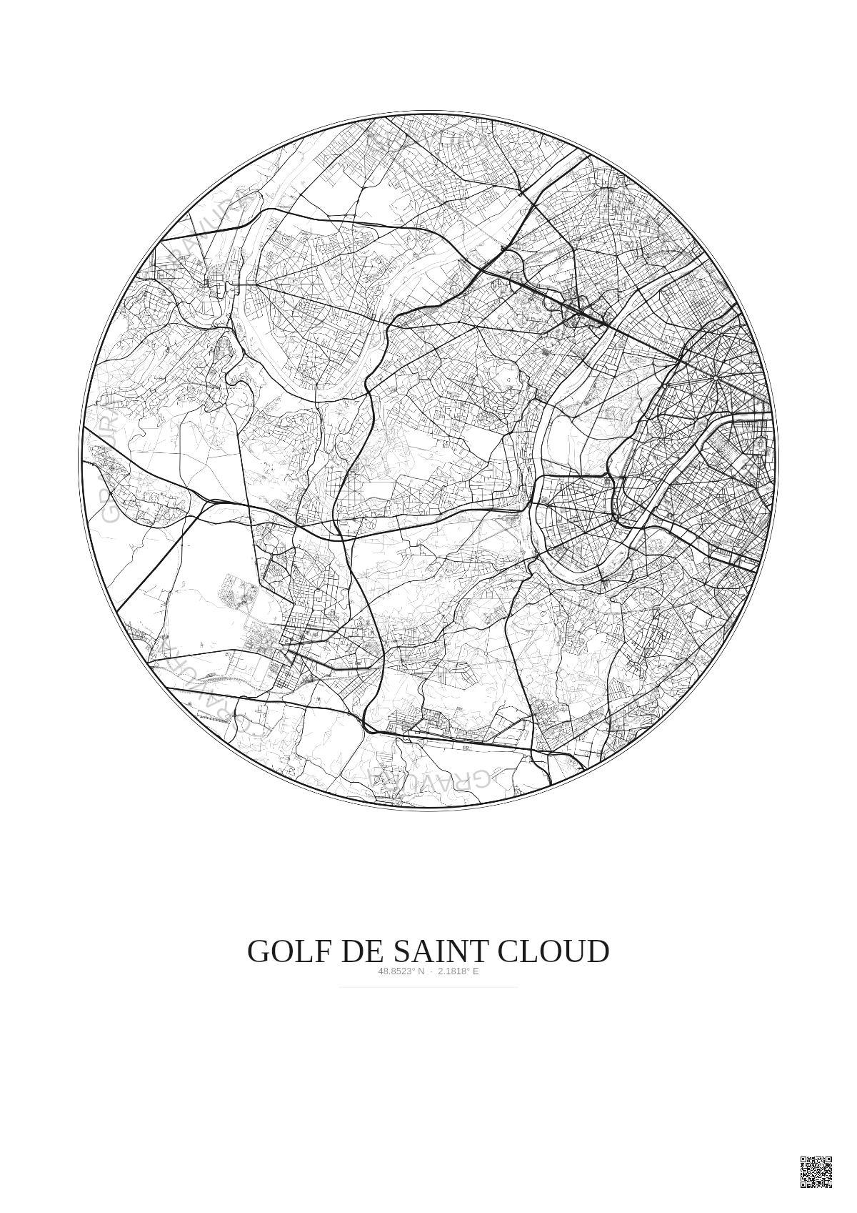 Affiche Golf De Saint Cloud – Poster carte de ville 10km | Gravura – Fond clair