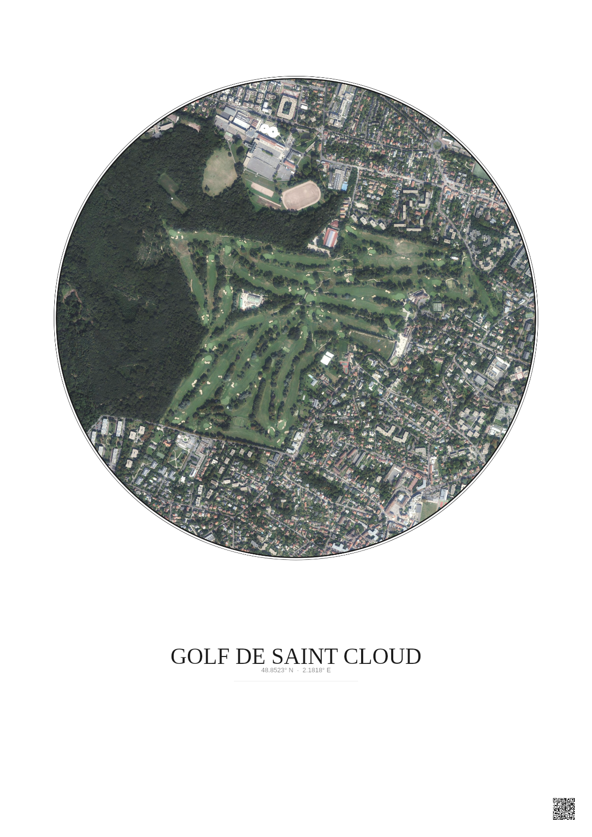 Affiche Golf De Saint Cloud – Poster vue satellite 1km Couleur | Gravura – Fond clair