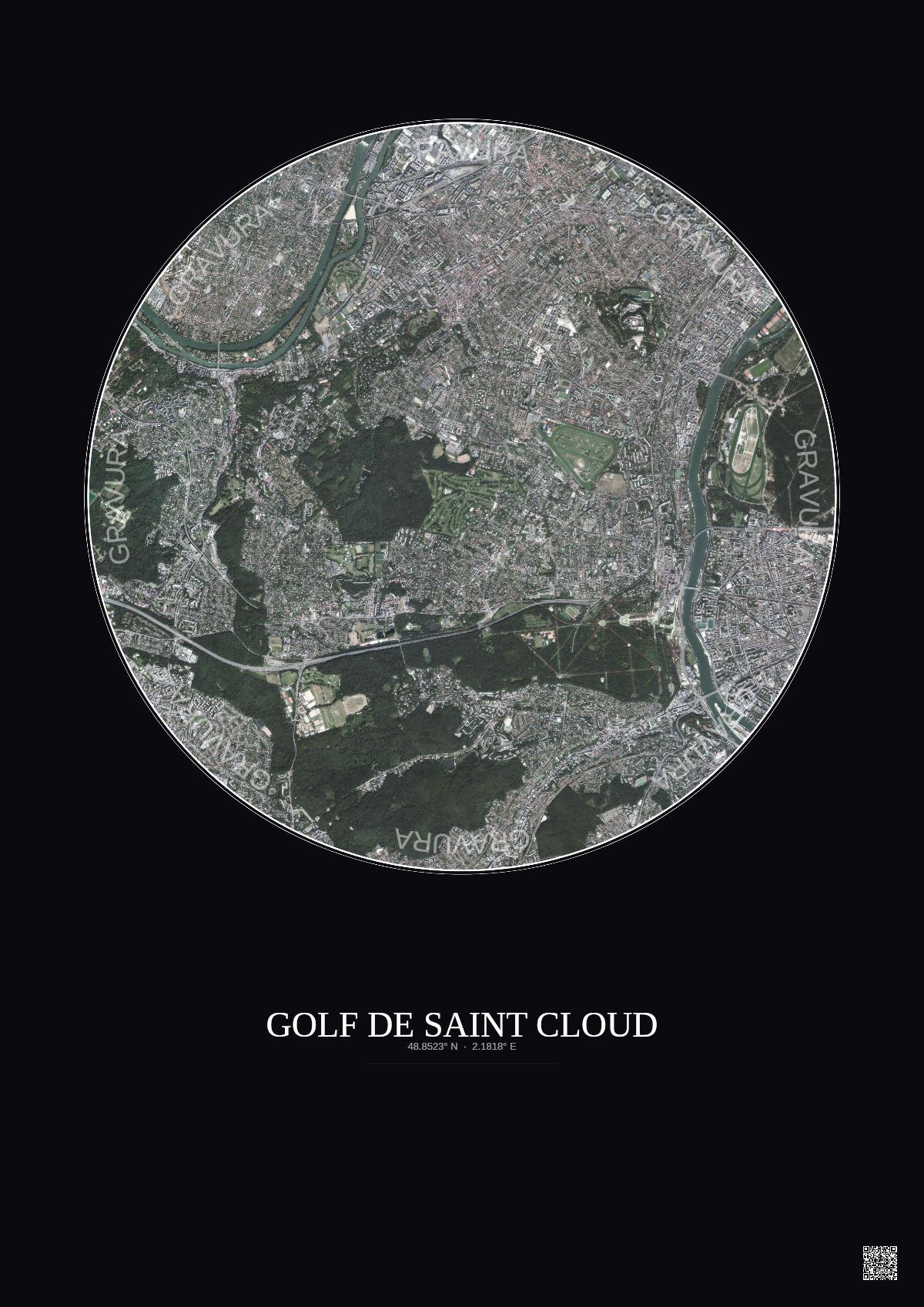 Affiche Golf De Saint Cloud – Poster vue satellite 5km Couleur | Gravura – Fond foncé